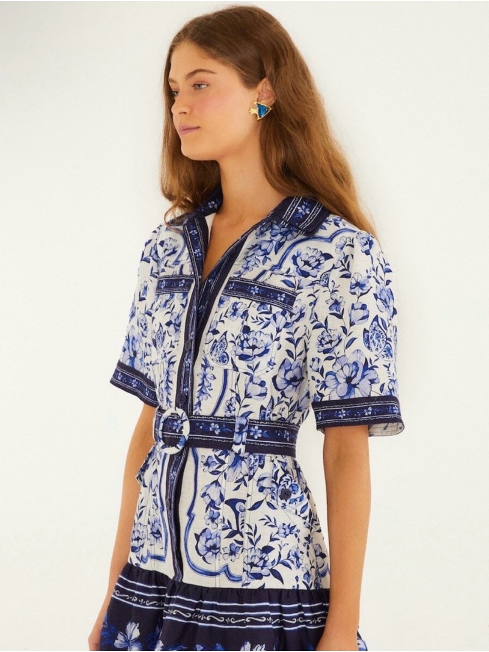 Farm Rio Blue & White Floral Belted Short Dress - Picture 2 of 5